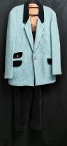 Vivienne Westwood Harris Tweed trouser suit pale blue and black, black velvet trousers 65cm waist,