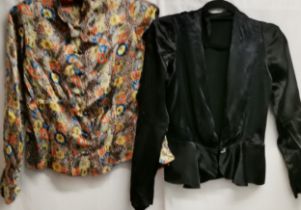 3 vintage blouses, satin floral 1940s long sleeved 46cm bust t/w cream crepe 1960s long sleeved 80cm