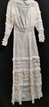 Fine cotton Edwardian dress with lace & embroidery. Ideal for wedding