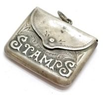 1910 silver Stamps satchel pendant by Crisford & Norris Ltd - 2.5cm across & 5g total weight
