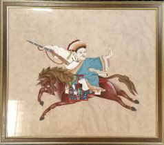 Original painting on hand made paper of a warrior on horseback - frame 54cm x 61.5cm