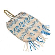 Antique beadwork drawstring bag with chain detail - total drop 26cm & no obvious damage