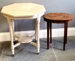 Painted Edwardian centre table, on castors, 68 cm diameter, 76 cm high, in need of attention, t/w
