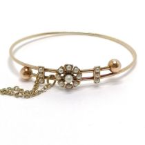 Antique 15ct marked gold bangle set with seed pearl with additional unmarked gold safety chain - 5.