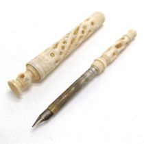 Antique carved bone dip pen with stanhope of West Pier, Brighton and has seal end - 13.5cm (closed)