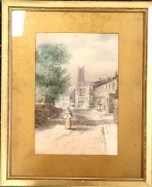 1897 watercolour painting annotated on reverse E Dearnley Honley - frame 54cm x 43.5cm