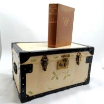 Vintage hand decorated small trunk - 51cm x 31cm x 28cm high t/w 1935 Pillars of Wisdom book