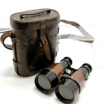 WWI 1917 military marked binoculars Mk V SPL 64858 in leather case (17cm x 14cm) marked "H" C & R