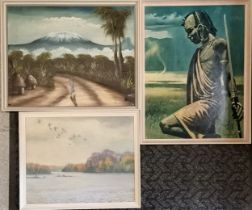 2 x paintings inc lake scene by Orval Clinton Madden (1892-1971) t/w framed print by Keith