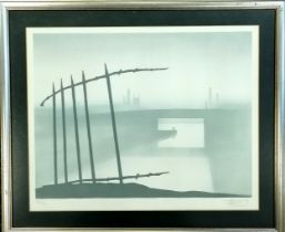 Trevor Grimshaw (1947-2001) signed lithograph 'Railings and canal' - frame 47cm x 56cm ~ ltd ed of