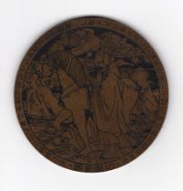 Japanese bronze medallion with Monkey / Tripitaka / Pigsy / Sandy detail based on the 16th-century