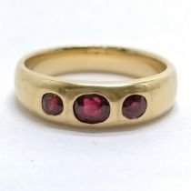 18ct hallmarked gold gypsy style ring inset with 3 rubies by Leon Sultan Jewellery - size M½ & 5.