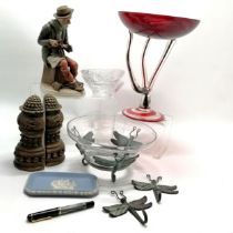 Cello handmade glass pedestal dish, bronze / glass centre bowl with matching hooks, 2 avocado