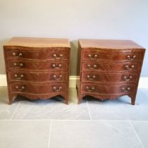Pair of Georgian style mahogany serpentine chest of 4 long graduated drawers with brush slide, on