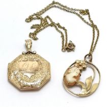 9ct marked gold pendant with hand carved cameo detail on a 9ct marked gold 40cm chain t/w 9ct