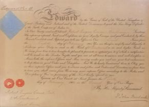 1902 framed document for appointment of Robert Eugene Crane as 2nd lieutenant in the Land Forces