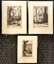 3 x framed signed engravings inc Newfoundland warehouse, Poole by Philip Leslie Moffat Ward (1888-