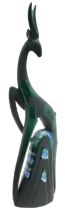 Unusual green & black glazed stylized antelope figure - 69cm & no obvious damage