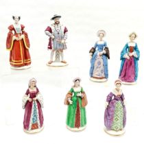 Sitzendorf set of 7 figures (Henry VIII & 6 wives) - @ 20cm high and no obvious damage