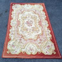 Large Belgian terracotta and cream tapestry rug 172cm x 266cm - in overall good condition
