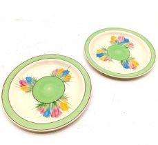 Clarice Cliff Spring Crocus pair of tea plates, 17 cm diameter.