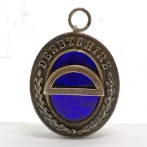 1901 silver Derbyshire masonic collar jewel pendant with blue enamel & protractor detail by George