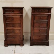 French mahogany bedside cupboards, fitted with single frieze drawer above enclosed door, 41 cm wide,