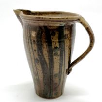 Studio pottery jug with slipware decoration by TEH - 26cm high ~ tiny chip to spout otherwise no