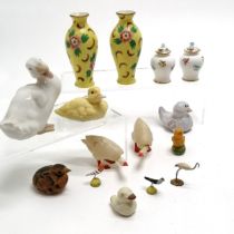 Limoges pair of vases with yellow ground (9.5cm), Nao duck, Crown Staffordshire lidded miniature