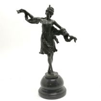 Contemporary Art Deco style bronze cast figure of a dancing lady after Kernala with foundry mark -