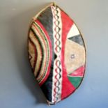 Original Masai tribal shield of hide over a wicker framework with original hand painted