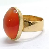 22ct hallmarked gold wide band ring with cabochon orange stone - size L½ & 6.3g total weight ~ 5.4mm
