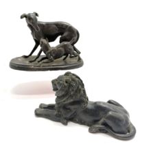 2 x antique spelter figures - 2 dogs after Mene (17.5cm across x 12cm high) & classical Landseer