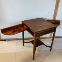 The New Britisher Edwardian antique mahogany card table with strung inlay & 2 unusual swing