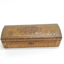 Antique straw work decorated box with domed lid - 23cm x 8cm x 7cm high ~ has some obvious losses