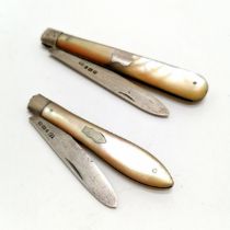 2 x antique silver bladed fruit knives - longest 16cm ~ neither close otherwise in good used