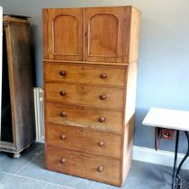 Victorian Walnut tallboy section of a compactum wardrobe, veneer losses, 93 cm wide, 50 cm deep, 181