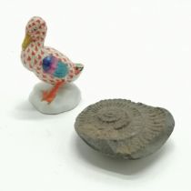 Herend duck figure (6.5cm) t/w dactiliocelas ammonite from Whitby