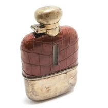 Antique silver plated hip flask with crocodile leather detail - 12cm high and has obvious wear /