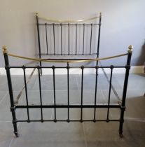Antique brass and iron bed frame, 137 cm wide, 206 cm length, 145 cm high at highest point. complete