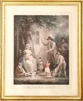 Framed stipple engraving of Dancing dogs by Thomas Gaugain (1756–1831?) after George Morland (1763–