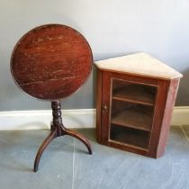 Antique tip top circular occasional table, with turned column and tripod base, top has split and