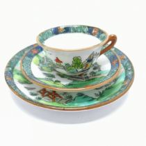 Miniature Crown Staffordshire Ye Olde Willow trio, plate 8cm diameter - no obvious damage