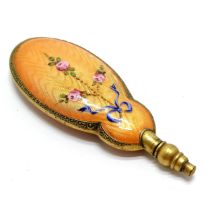 Antique Continental perfume flask with sprung screw on lid and orange guilloche enamel body -