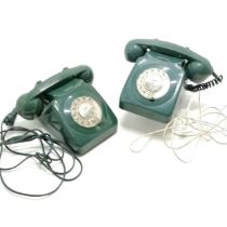 Pair of vintage green telephones - both converted but untested- in good used condition
