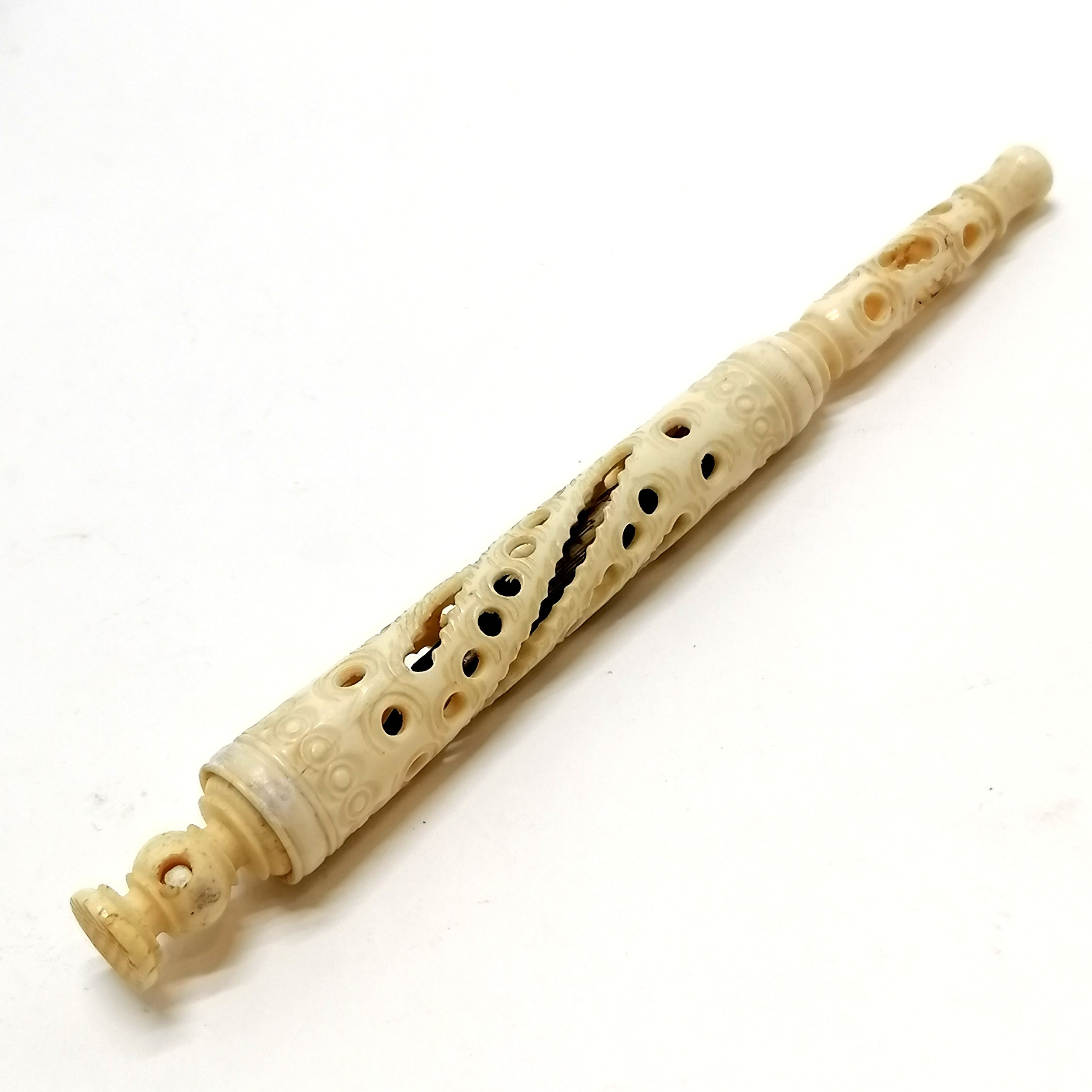 Antique carved bone dip pen with stanhope of West Pier, Brighton and has seal end - 13.5cm (closed) - Image 2 of 4
