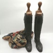 Pair of vintage black leather riding boots with original wooden trees by W Taylor Great Portland