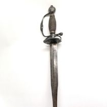 18th century continental antique sword - indistinctly marked silver handle, grip & crossguard with