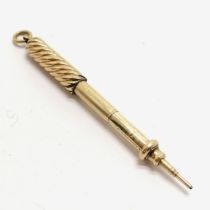 Sampson Mordan & Co unmarked gold propelling pencil with spiral design case - 9cm long extended &