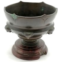 Antique Grand tour bronze cast vessel on turned marble bsae with face mask detail after